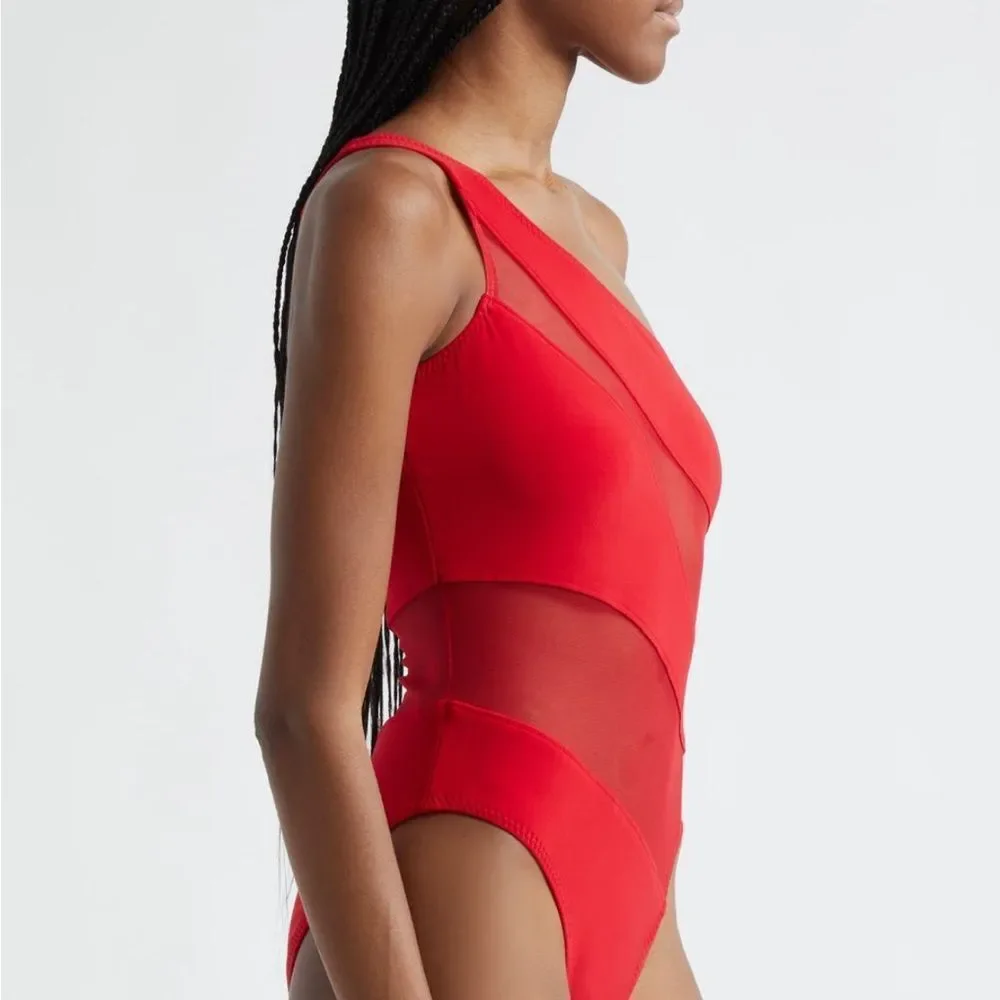 NEW Norma Kamali Snake Mesh Mio One Piece Tiger Red  RARE $245